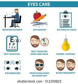 Illustration of eye care concept with icons and elements.
