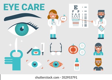 Illustration of eye care infographic concept with icons and elements