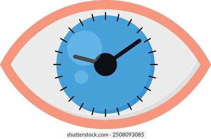 Ilustración de un ojo con una esfera de reloj en el iris, concepto de observación del tiempo o conciencia de la fecha límite.