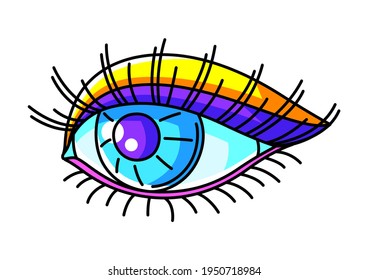 Illustration of eye. Colorful cute cartoon icon.