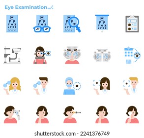 Illustration of eye examination and ophthalmic professional for medical ui ux icon, website, app, presentaion, flyer, brochure etc.