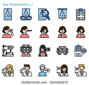 Illustration of eye examination and ophthalmic professional for medical ui ux icon, website, app, presentaion, flyer, brochure etc.