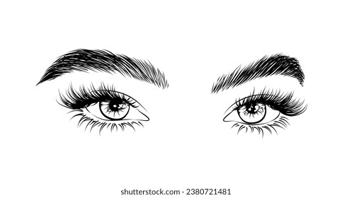 Illustration of Eye Extensions for Salon: Perfect for Social Media, Logo, and Icon. Explore the Latest Trend - the Stunning natural Look Lashes and Naturally Full Eyebrows.