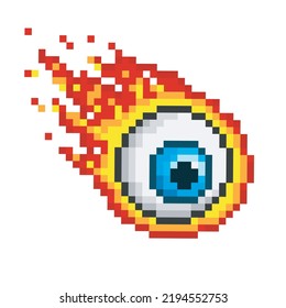 illustration eye with flames, pixel cartoon vector