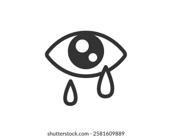 Illustration of an eye icon (line drawing) that sheds tears.