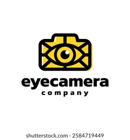 illustration of an eye inside of a camera photo. eye camera logo template for photography company.