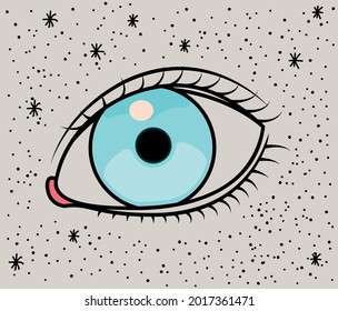 An illustration of an eye inspired by vintage tattoo art. 