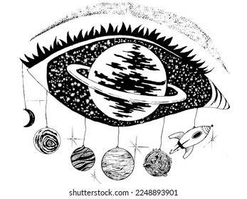 illustration of an eye with a planet