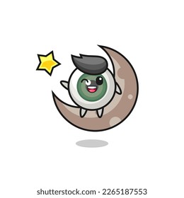 illustration of eyeball cartoon sitting on the half moon , cute style design for t shirt, sticker, logo element