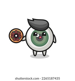 illustration of an eyeball character eating a doughnut , cute style design for t shirt, sticker, logo element