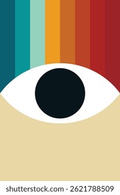 Illustration eyeball retro with rainbow unique design