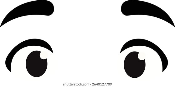 An illustration of eyes with detailed black pupils and eyebrows, emphasizing simplicity and expression in a flat design style.