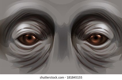 Illustration of the eyes of an orangutan