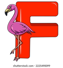 Illustration of F letter for Flamingo