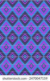 Illustration of fabric pattern in blue, purple, light blue, dark blue