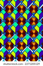 An illustration of a fabric pattern designed using a combination of warm and cool colors and shapes.