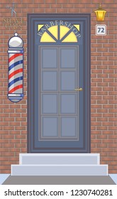 Illustration of the Facade of a Barber Shop with Scissors