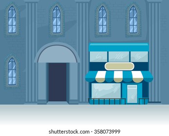 Ilustración de la fachada de un edificio con un lado cubierto por un vencedor