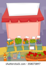 Illustration of the Facade of a Market Stall with a Blank Sign Above It