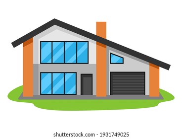 Illustration of facade of modern luxury house. Real estate country cottage.