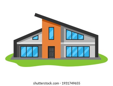 Illustration of facade of modern luxury house. Real estate country cottage.