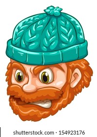 Illustration of a face of an angry lumberjack on a white background