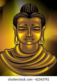 Illustration of face of Buddha in colour background	
