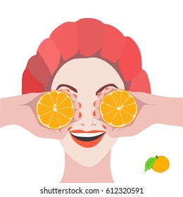 Illustration with face and cut oranges 