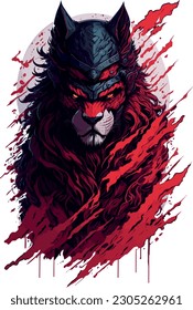 ilustración face evil ninja lion Sticker" es una pegatina que presenta una representación ilustrada de la cara de un león ninja feroz y malévolo.