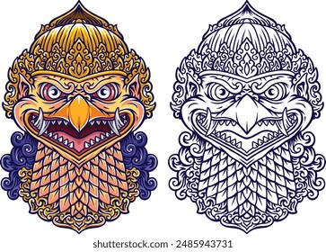 Illustration Face Garuda of java full color vector art 