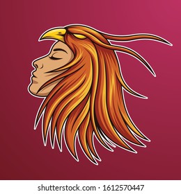 illustration of the face of a girl with phoenix hair 