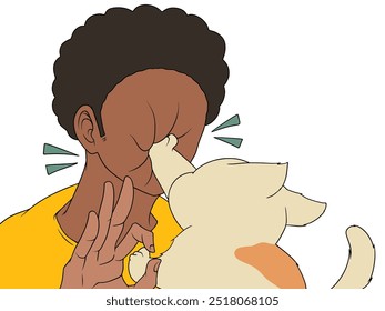 Illustration of a face hit by a cat isolated on a white background