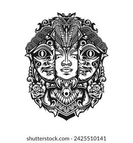illustration face with mask of Balinese concept