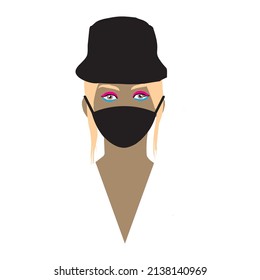 illustration of face with a mask covering the nose and mouth to avoid the corona virus