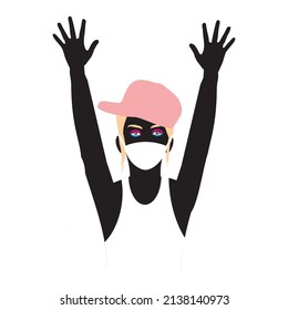 illustration of face with a mask covering the nose and mouth to avoid the corona virus