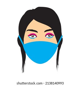 illustration of face with a mask covering the nose and mouth to avoid the corona virus
