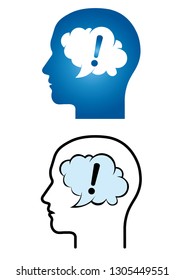 Illustration of the face silhouette seen from the side of a man / man | Image in the head · surprise, discovery | vector data