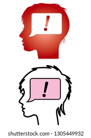 Illustration of the face silhouette seen from the side of a woman | Image in the head · surprise, discovery | vector data