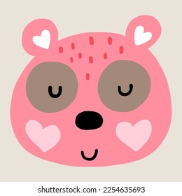 Illustration of the face of a teddy bear with cheeks and ears like a heart, Valentine's Day illustration. vector drawing