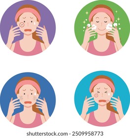 Ilustração de lavagem facial e problemas de pele