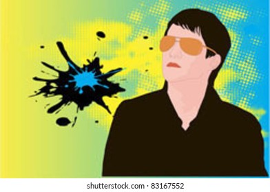 Illustration of face young man, design element - vector