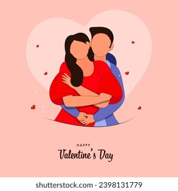 Illustration of Faceless Guy Hugging to His Girlfriend from Behind on the Occasion of Happy Valentine's Day.