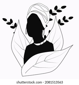 Illustration of the faceless lady of Tanzania, isolated character on dark background. 