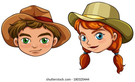 Illustration of the faces of a boy and a girl on a white background