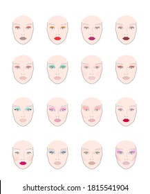 Illustration of faces with bright and colorful makeup