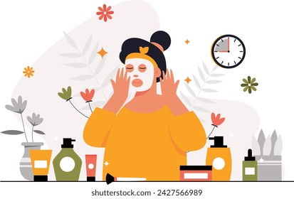 illustration of facial care routine for women