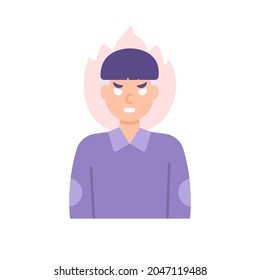 illustration of the facial expression of a man who is angry and annoyed. anger overflowing, emotional. fiery spirit.flat cartoon style. vector design. facial expression