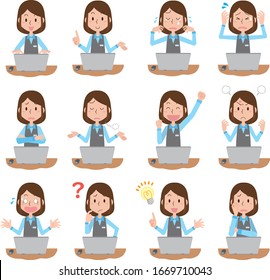 Illustration of facial expression set of female office worker