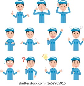 Illustration of facial expression set of male worker