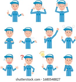 Illustration of facial expression set of senior male worker